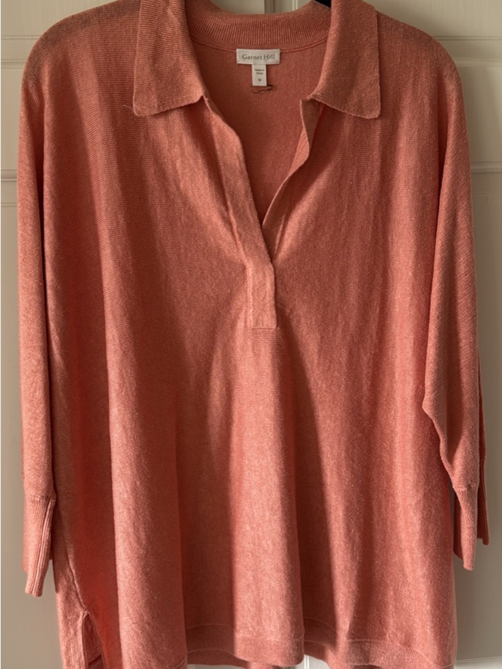 Garnet Hill Dusty Coral Knit Polo Sweater